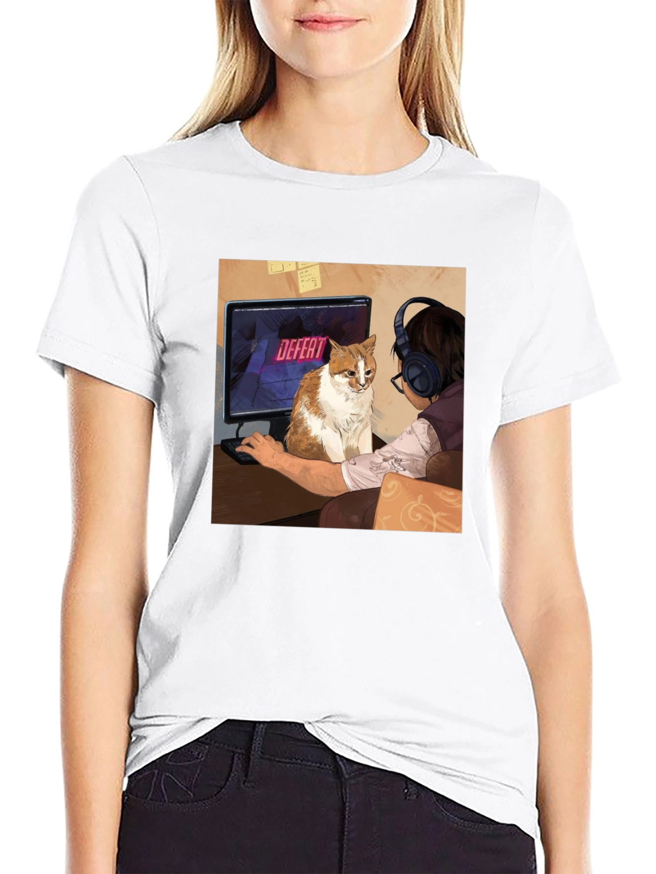 Gamer Cat T-Shirt: Defeat Screen Print