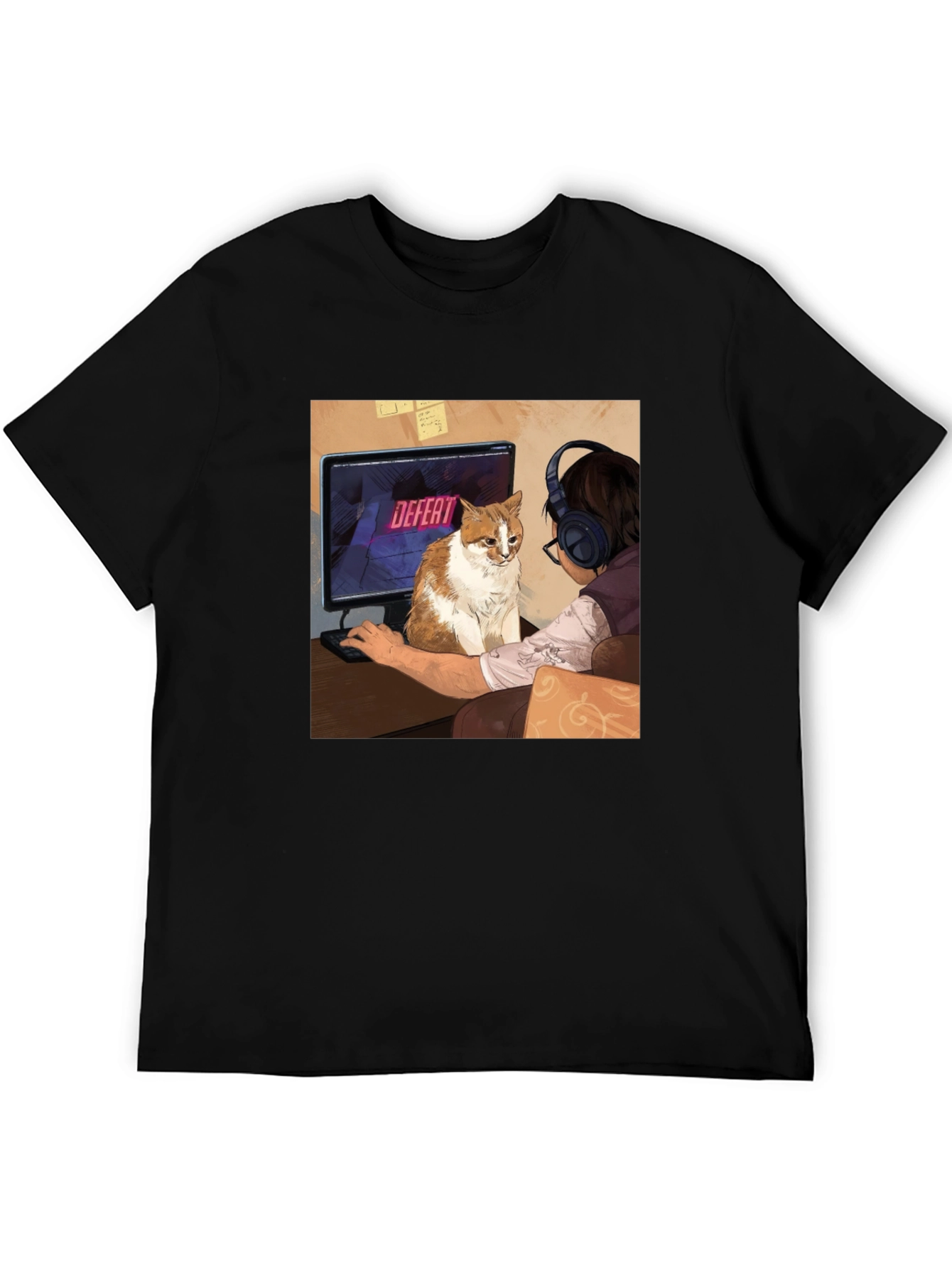 Gamer Cat T-Shirt: Defeat Screen Print