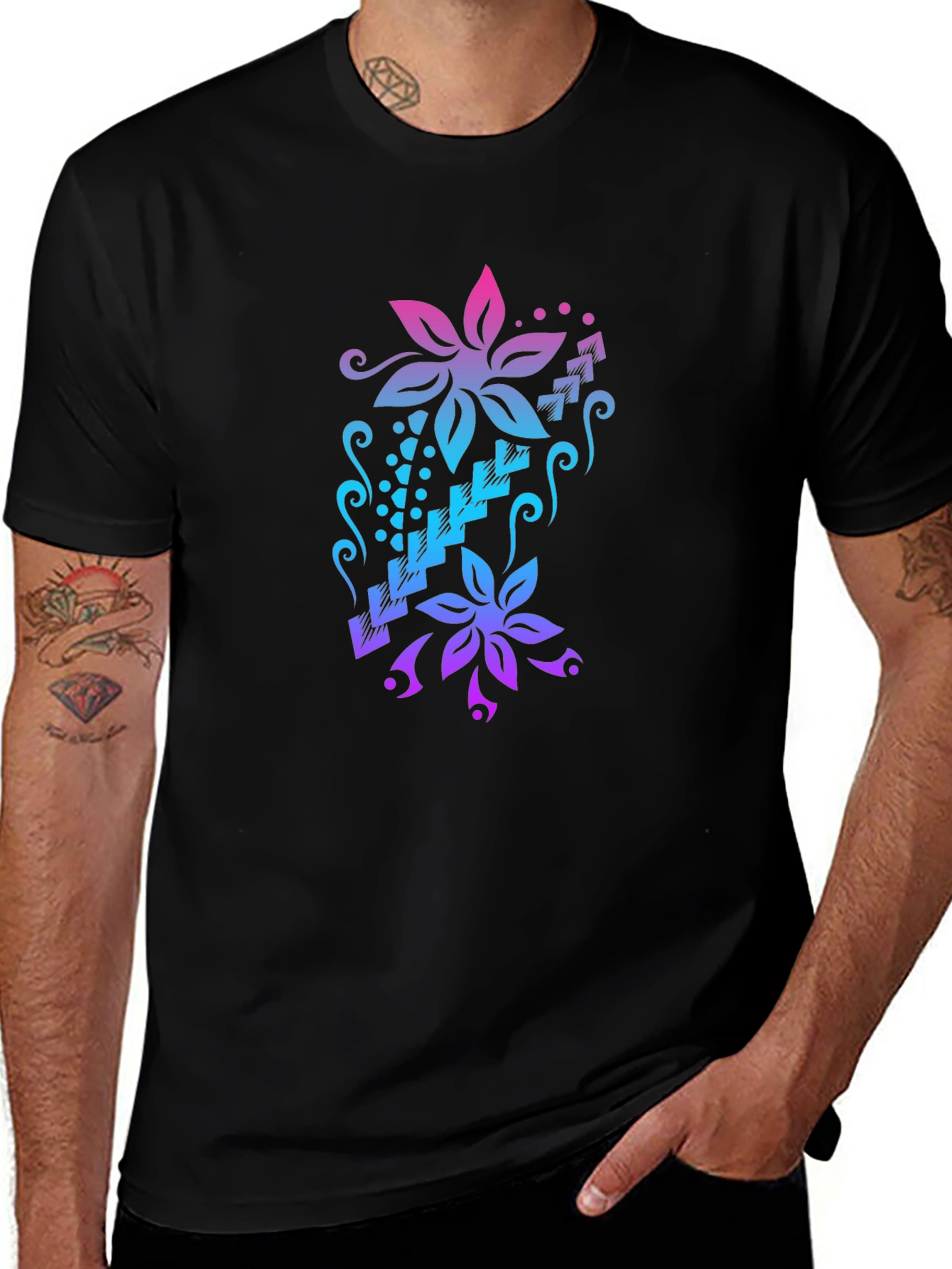 Floral Cascade Black T-Shirt