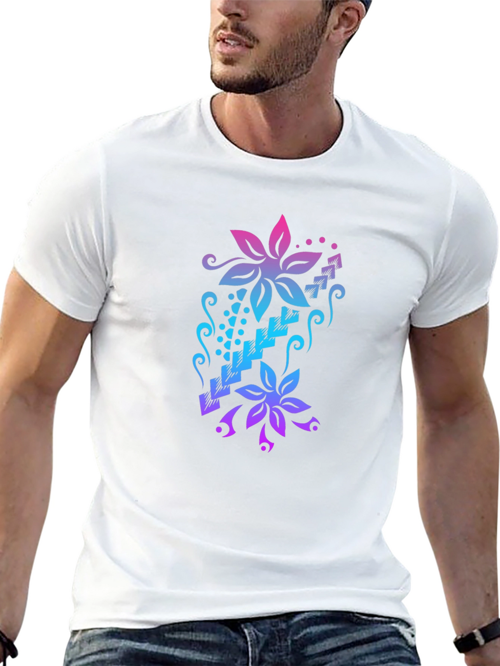 Floral Cascade Black T-Shirt