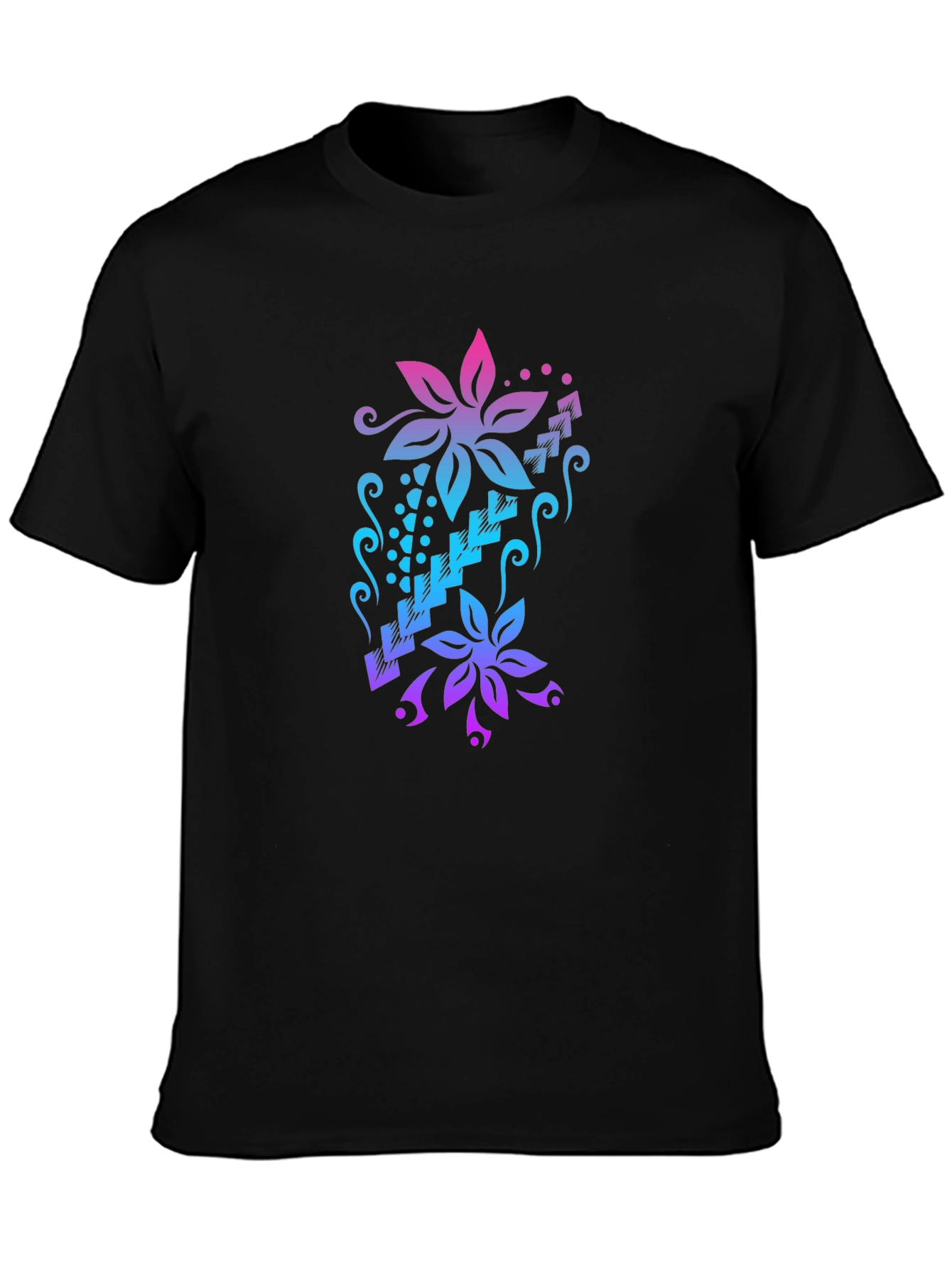 Floral Cascade Black T-Shirt
