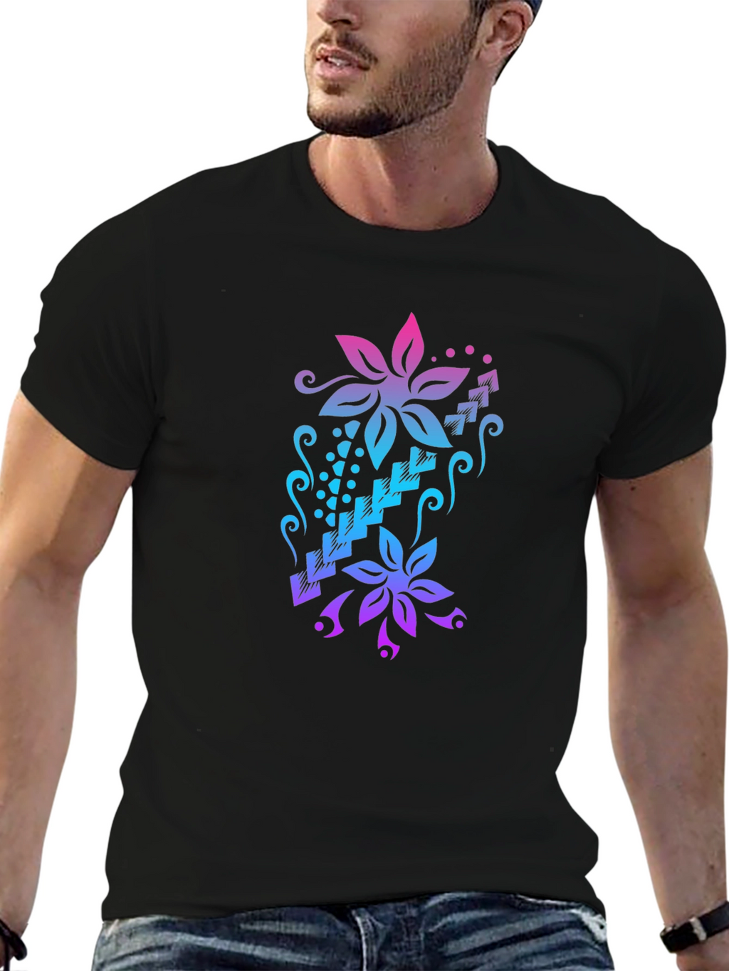 Floral Cascade Black T-Shirt