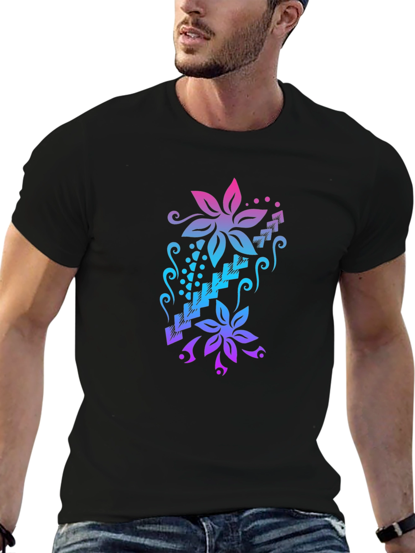 Floral Cascade Black T-Shirt