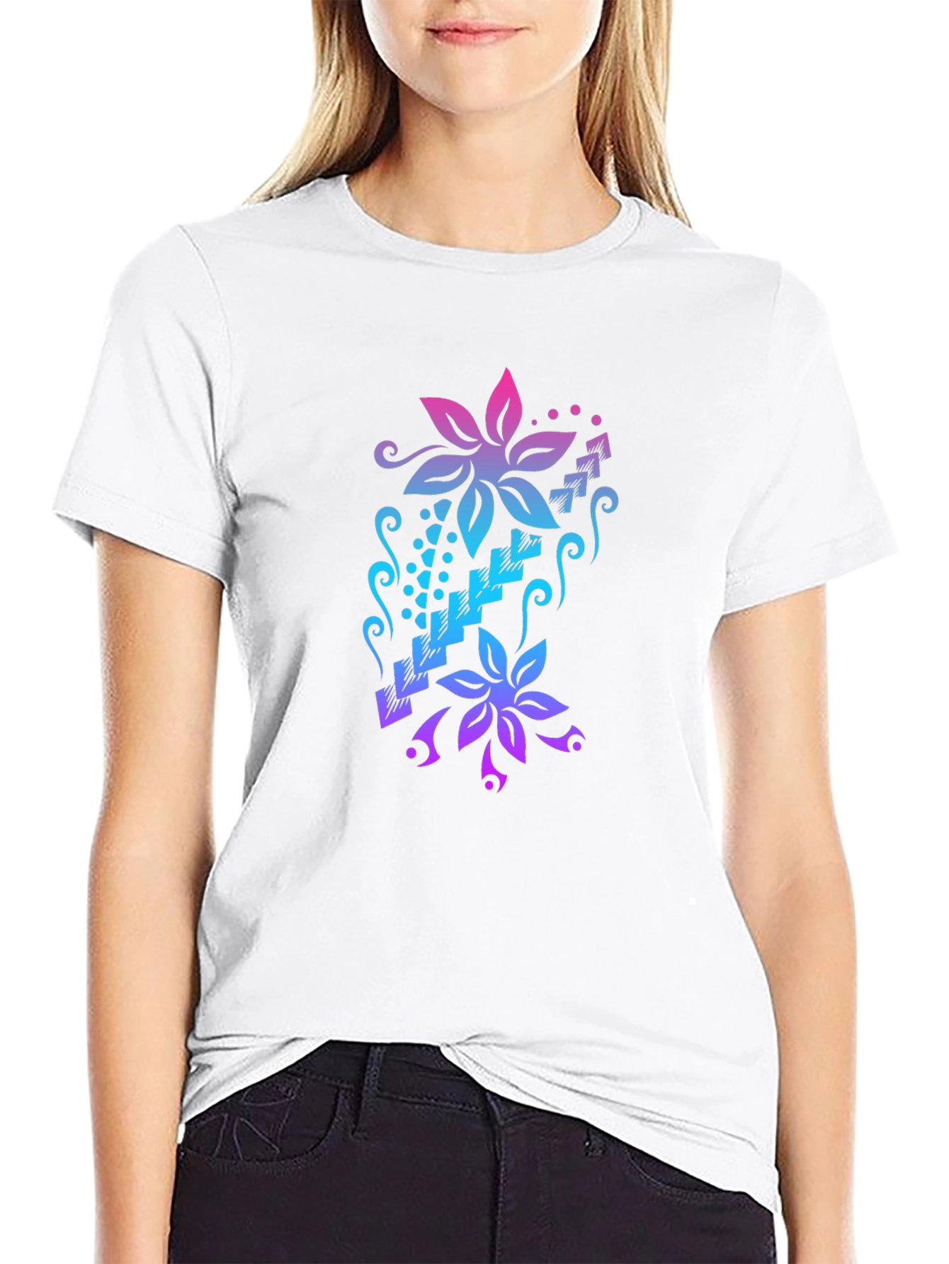 Floral Cascade Black T-Shirt