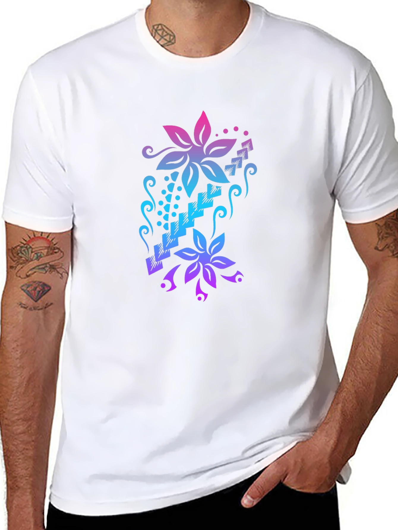 Floral Cascade Black T-Shirt