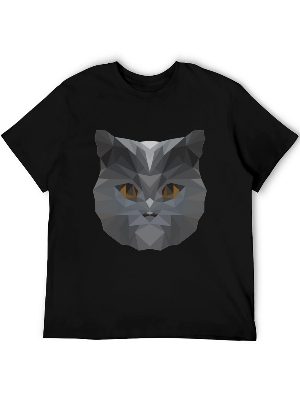Geometric Cat Head Graphic Black T-Shirt