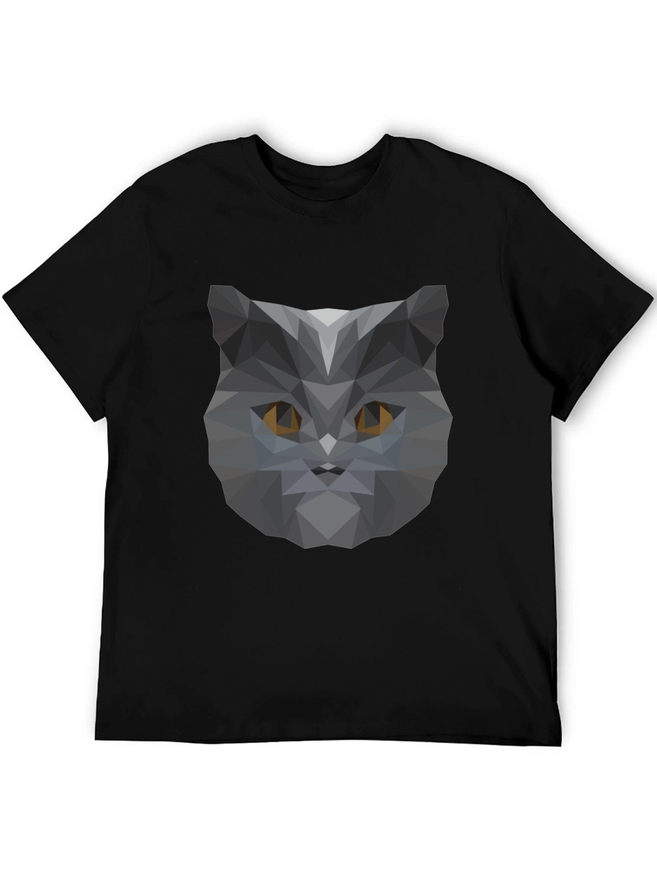 Geometric Cat Head Graphic Black T-Shirt