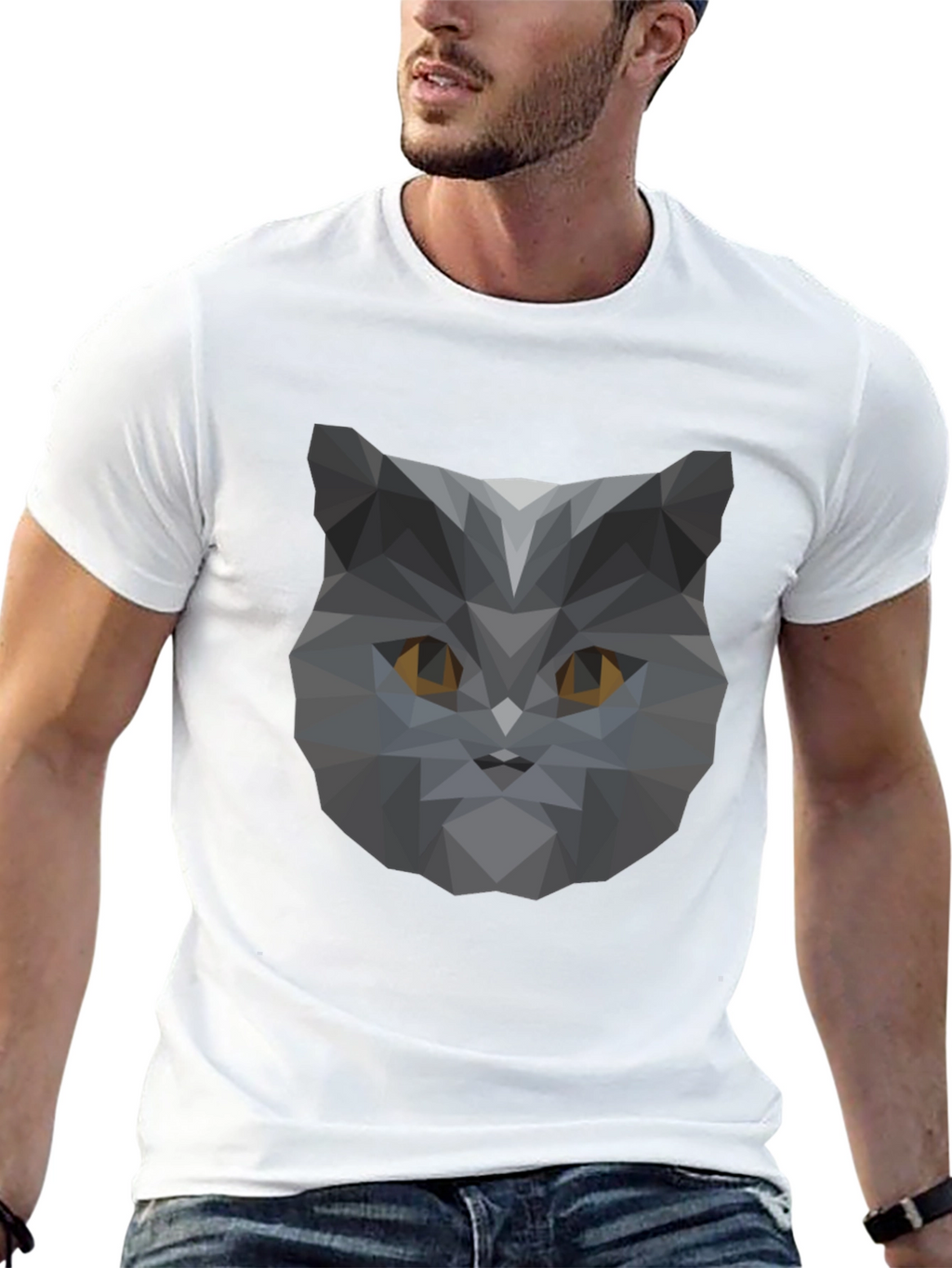 Geometric Cat Head Graphic Black T-Shirt