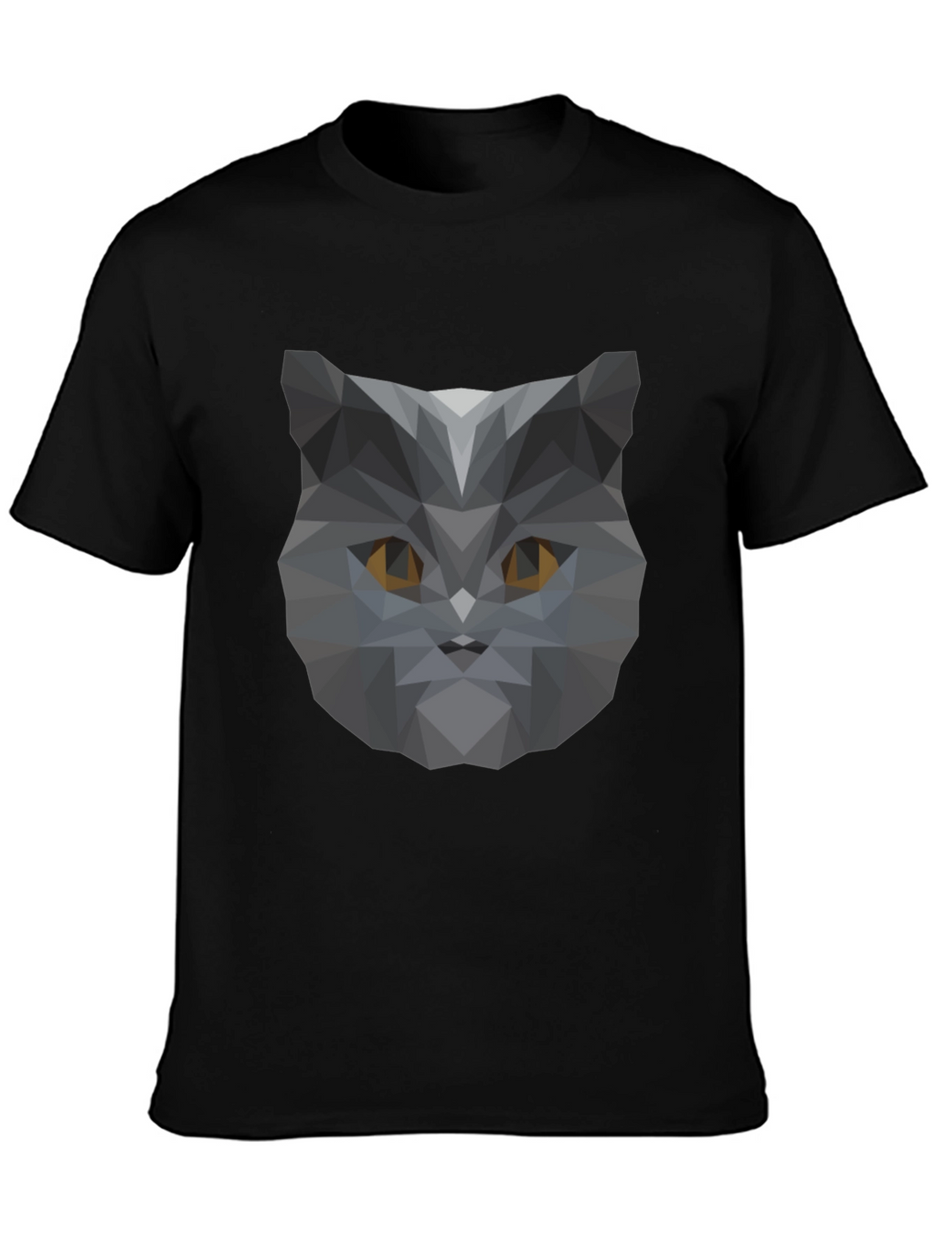 Geometric Cat Head Graphic Black T-Shirt