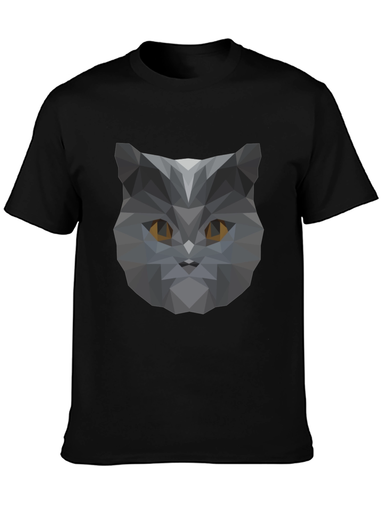Geometric Cat Head Graphic Black T-Shirt