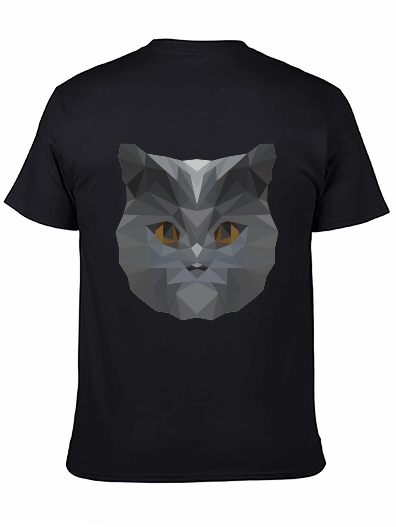 Geometric Cat Head Graphic Black T-Shirt