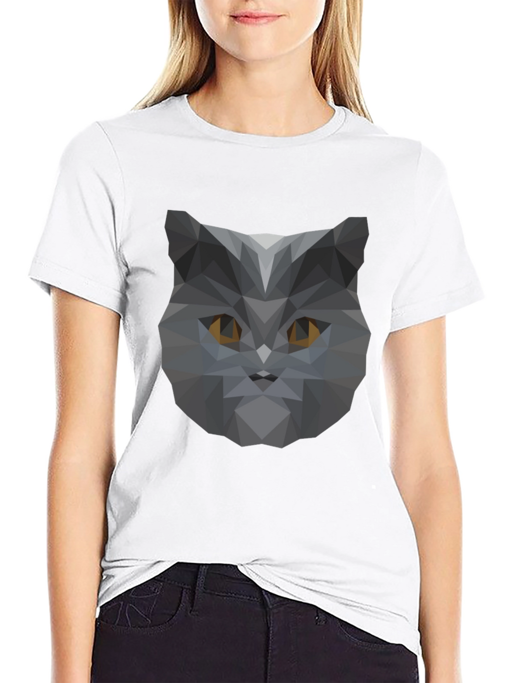 Geometric Cat Head Graphic Black T-Shirt