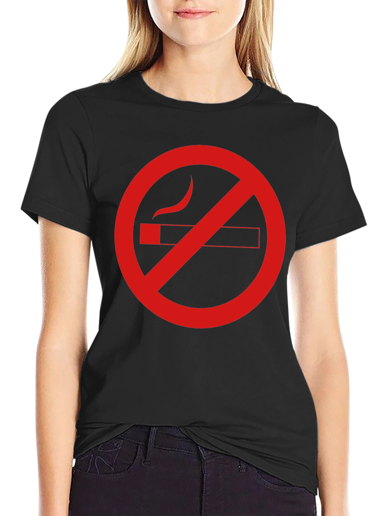 No Smoking Graphic Tee - Black Cotton Casual T-Shirt