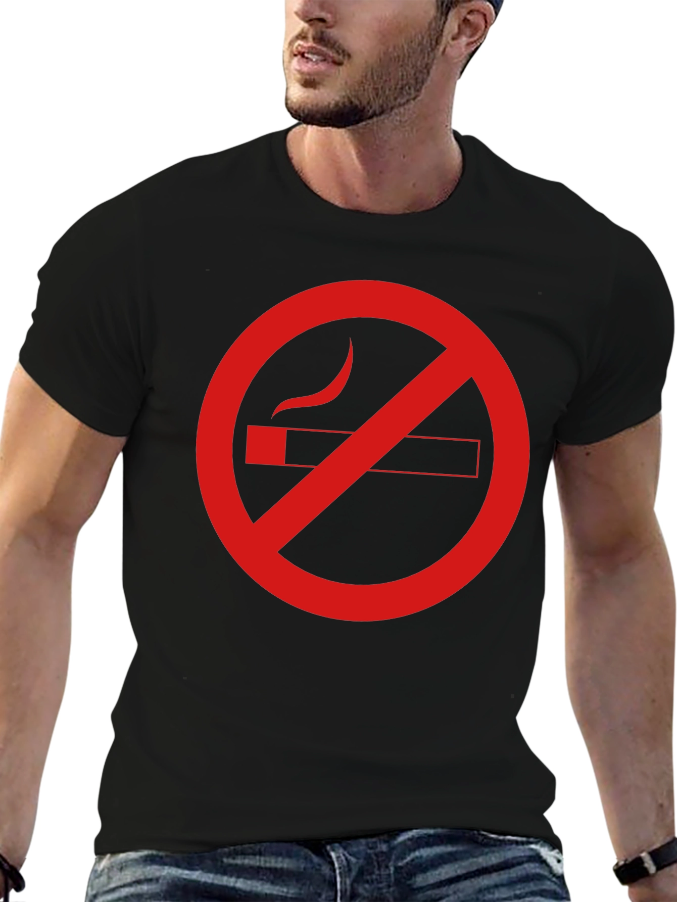 No Smoking Graphic Tee - Black Cotton Casual T-Shirt