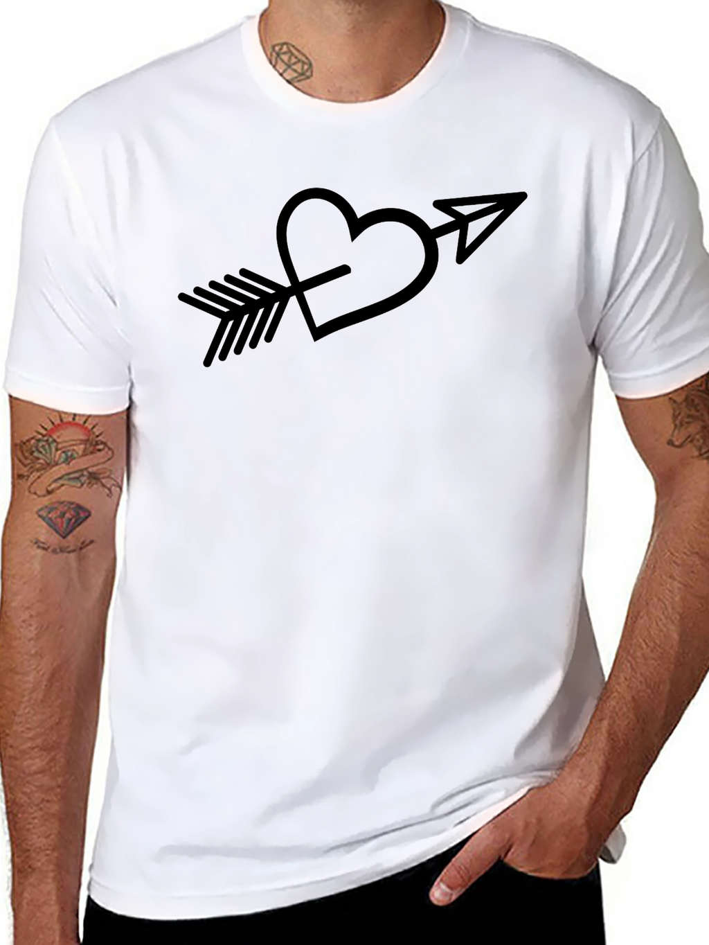 Heart Arrow Graphic Tee - Black Casual T-Shirt