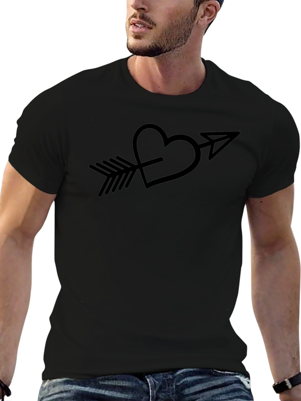 Heart Arrow Graphic Tee - Black Casual T-Shirt