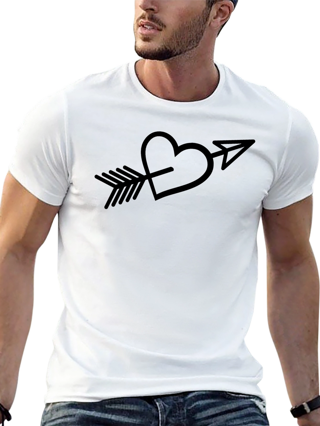 Heart Arrow Graphic Tee - Black Casual T-Shirt