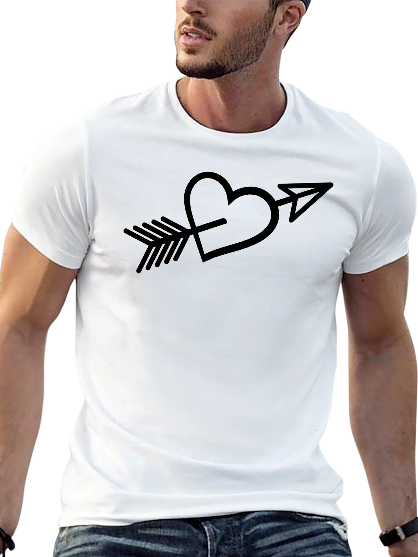 Heart Arrow Graphic Tee - Black Casual T-Shirt