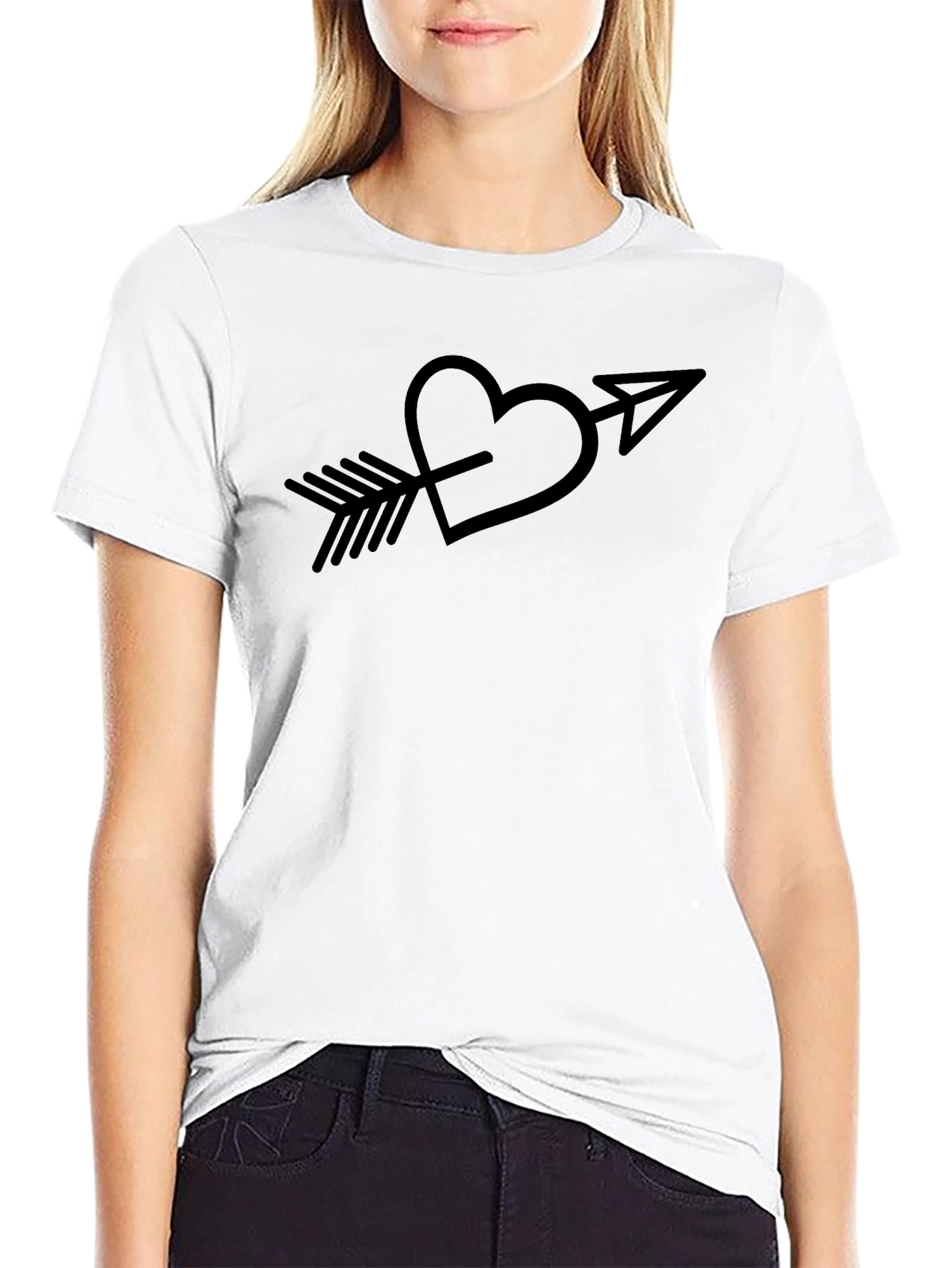 Heart Arrow Graphic Tee - Black Casual T-Shirt