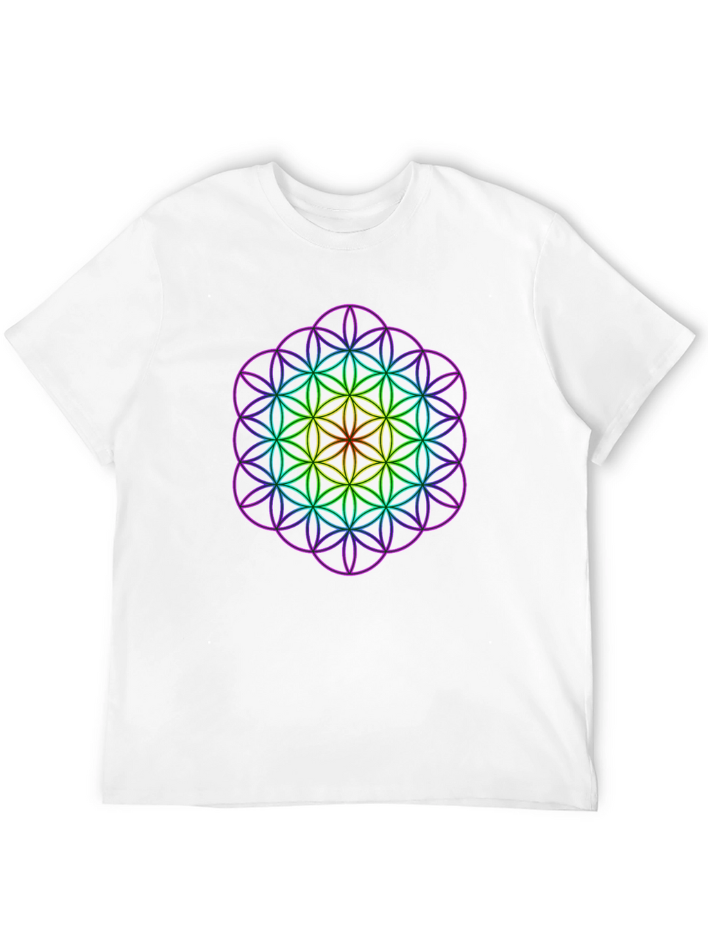 Geometric Rainbow Flower of Life Mens T-Shirt