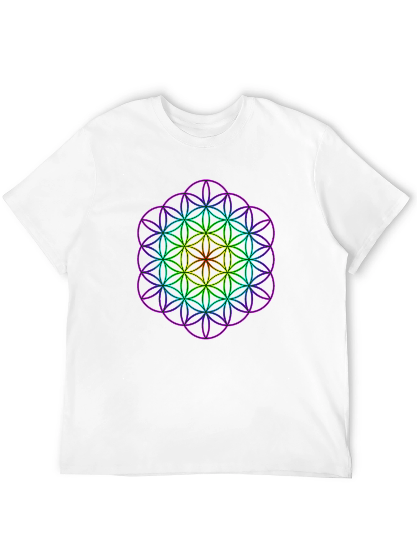 Geometric Rainbow Flower of Life Mens T-Shirt