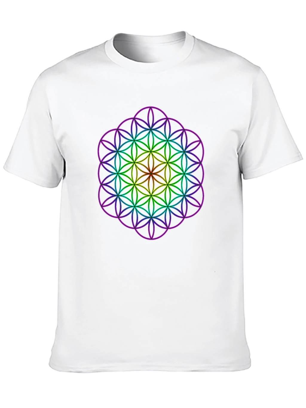 Geometric Rainbow Flower of Life Mens T-Shirt