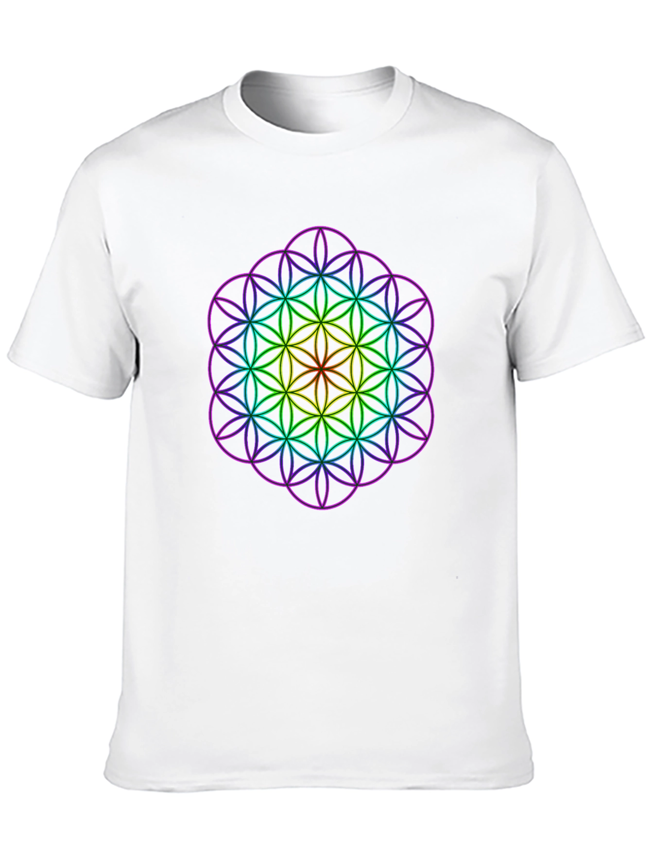 Geometric Rainbow Flower of Life Mens T-Shirt