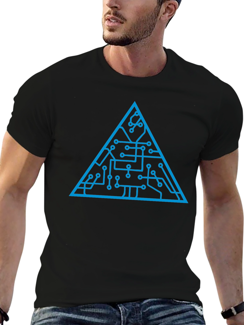 Tech Circuit Triangle Graphic Tee - Black