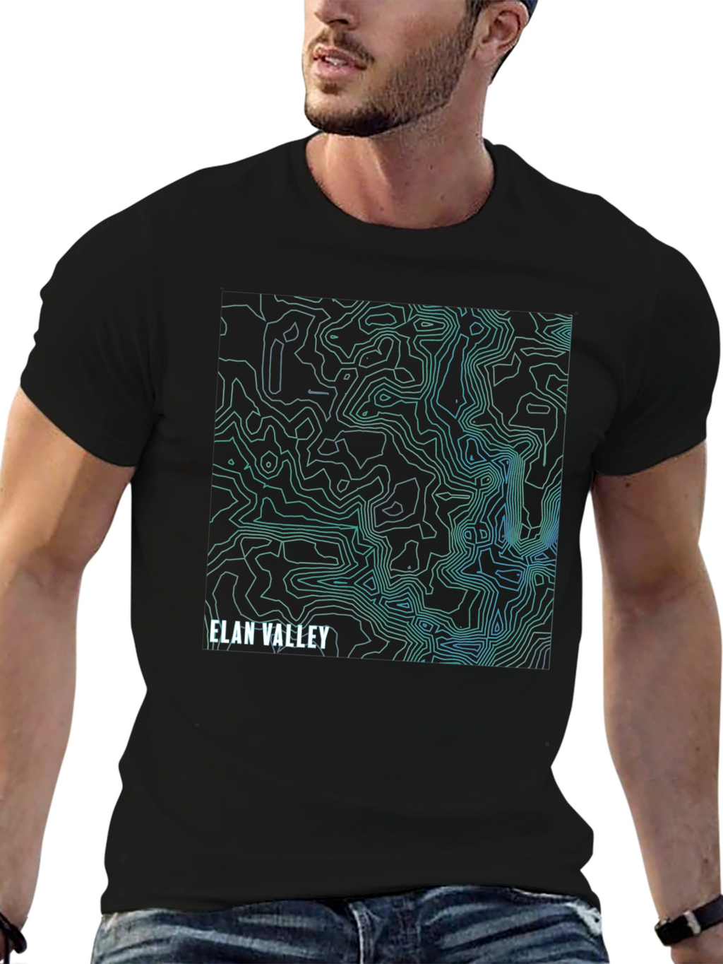 Elan Valley Topographic Map Black T-Shirt
