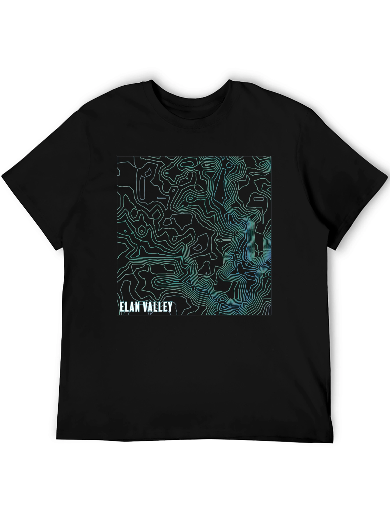 Elan Valley Topographic Map Black T-Shirt