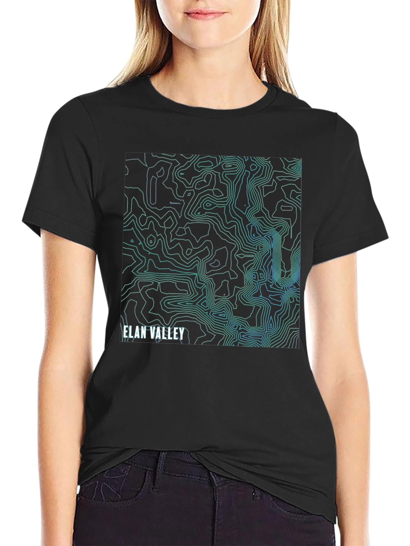 Elan Valley Topographic Map Black T-Shirt