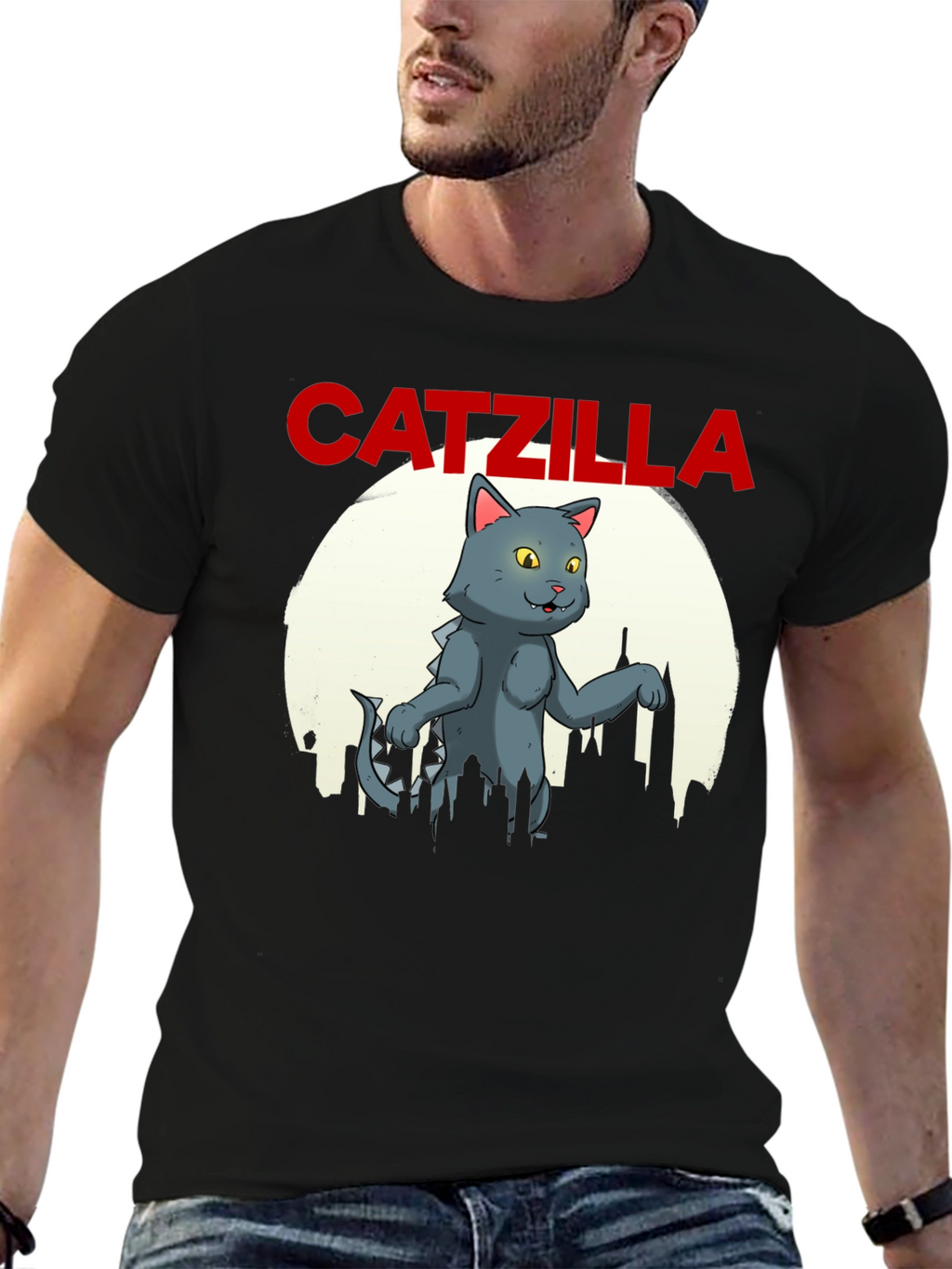 Catzilla Graphic T-Shirt - Black Cotton Blend Tee