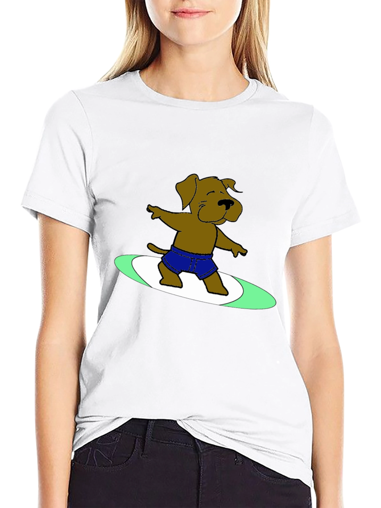 Surfing Dog Graphic Tee - Cool Black T-Shirt