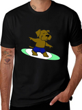 Surfing Dog Graphic Tee - Cool Black T-Shirt
