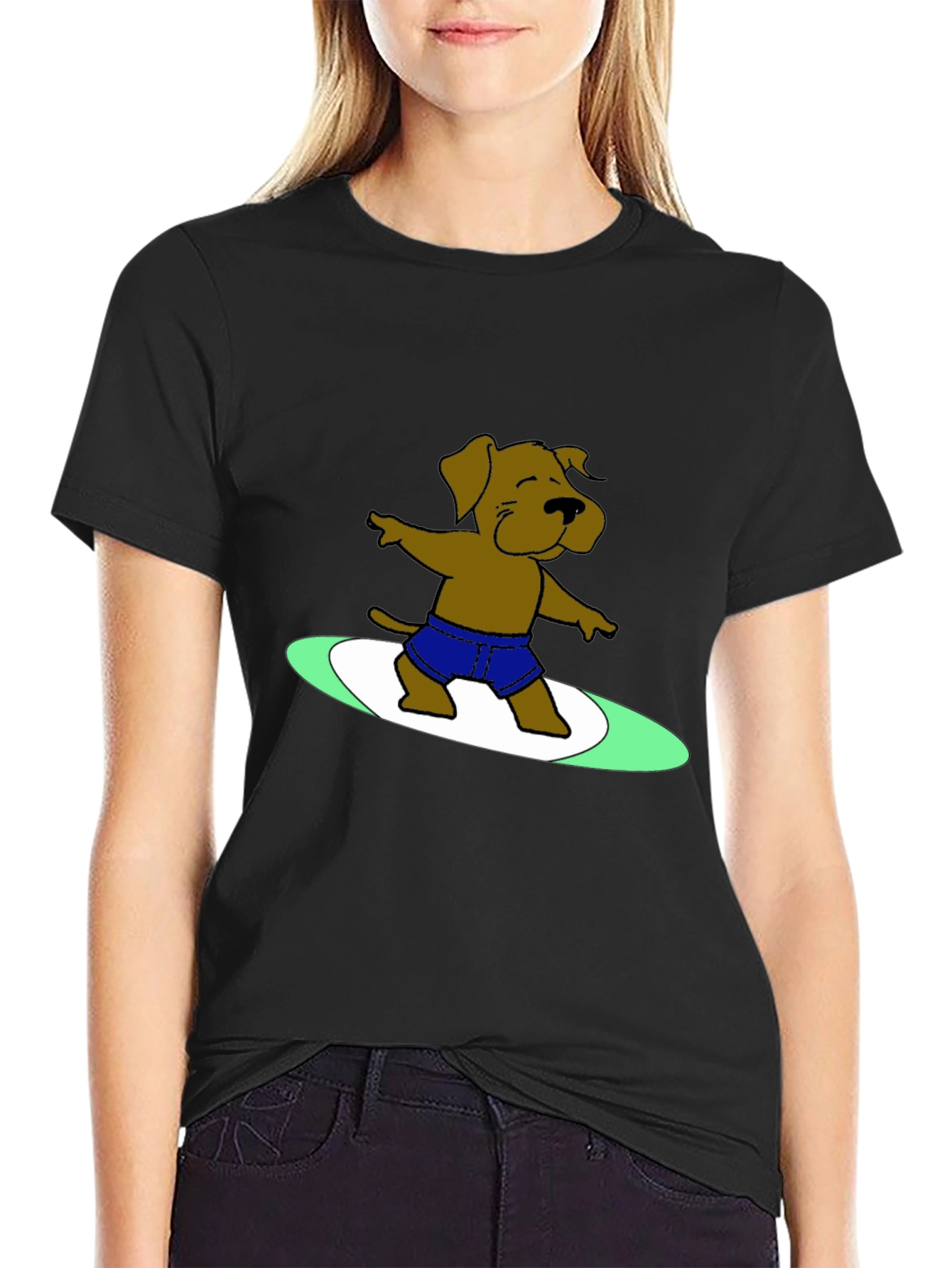 Surfing Dog Graphic Tee - Cool Black T-Shirt