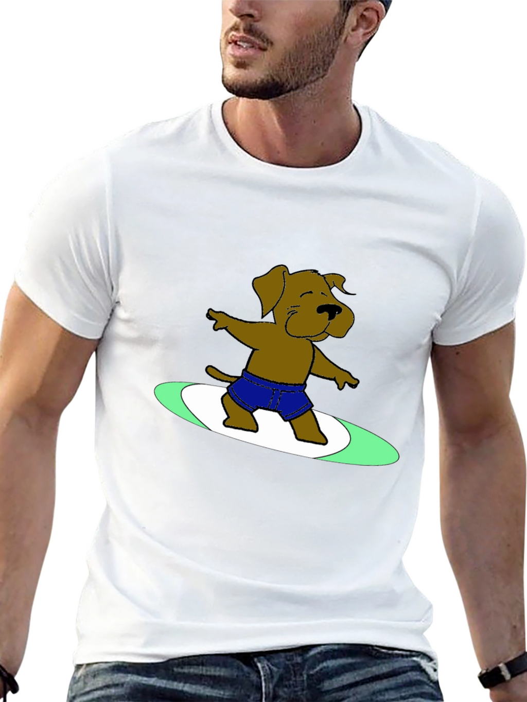 Surfing Dog Graphic Tee - Cool Black T-Shirt