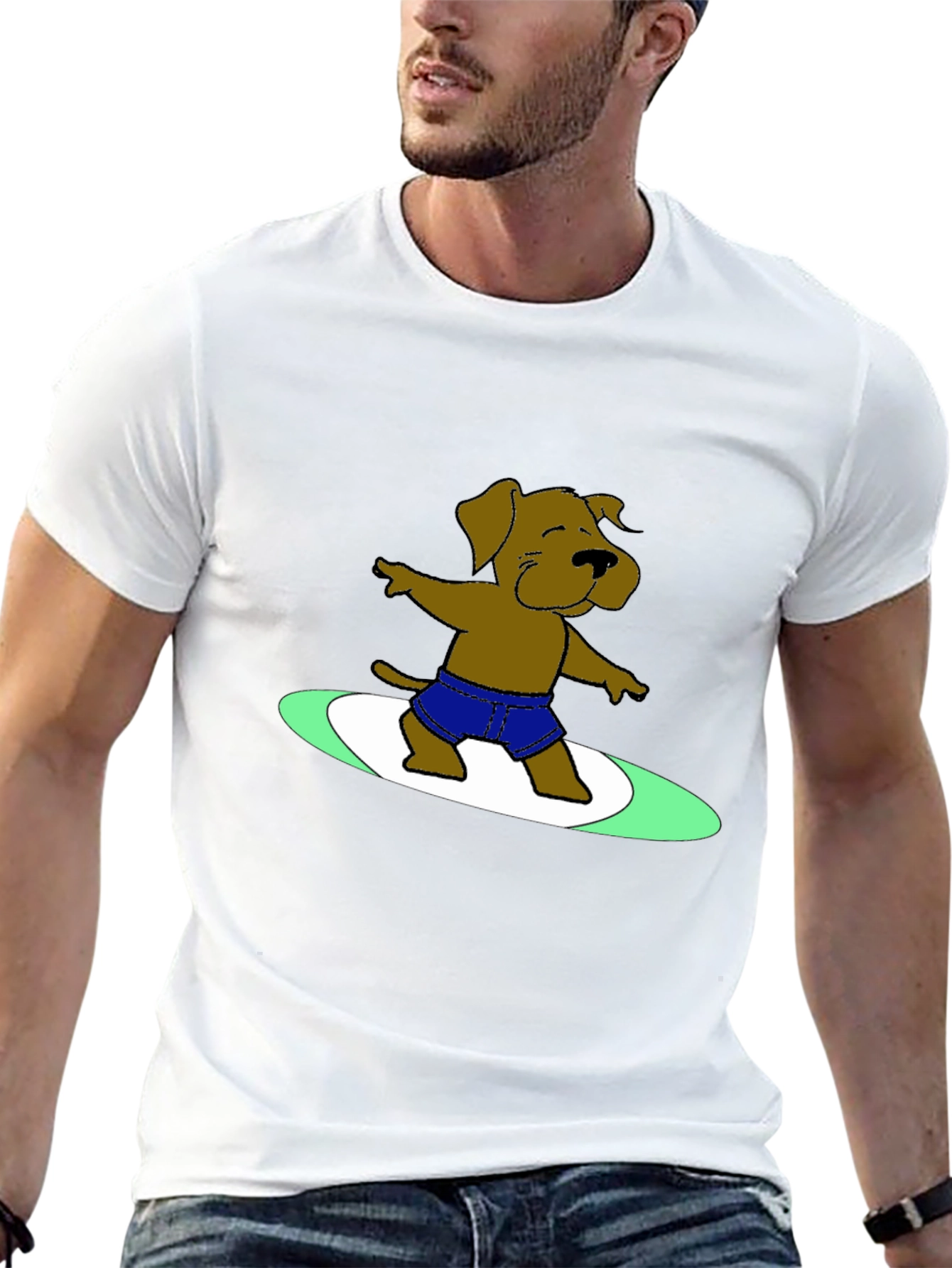 Surfing Dog Graphic Tee - Cool Black T-Shirt