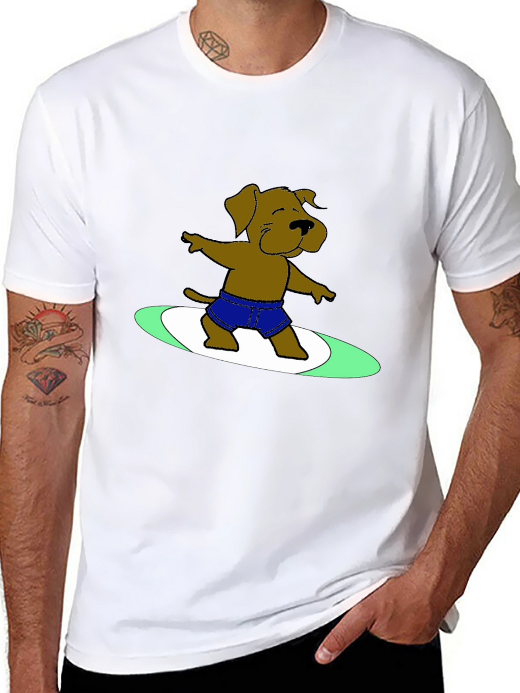 Surfing Dog Graphic Tee - Cool Black T-Shirt