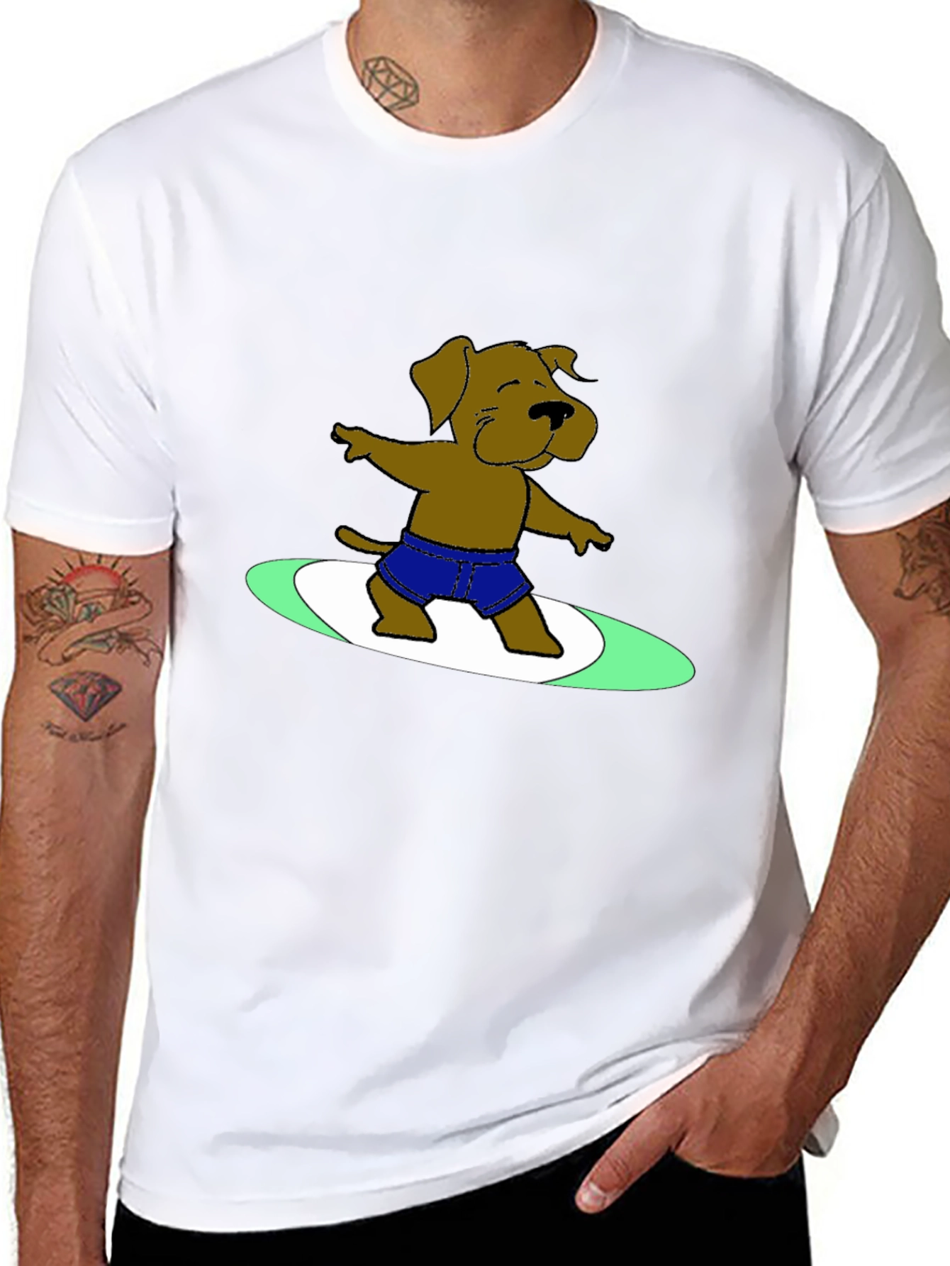 Surfing Dog Graphic Tee - Cool Black T-Shirt