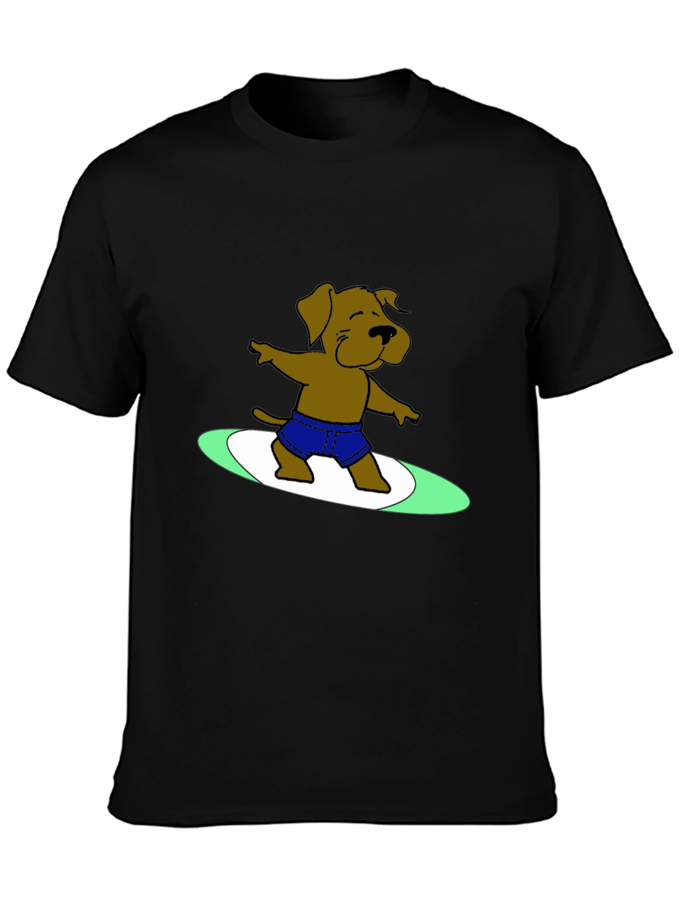 Surfing Dog Graphic Tee - Cool Black T-Shirt