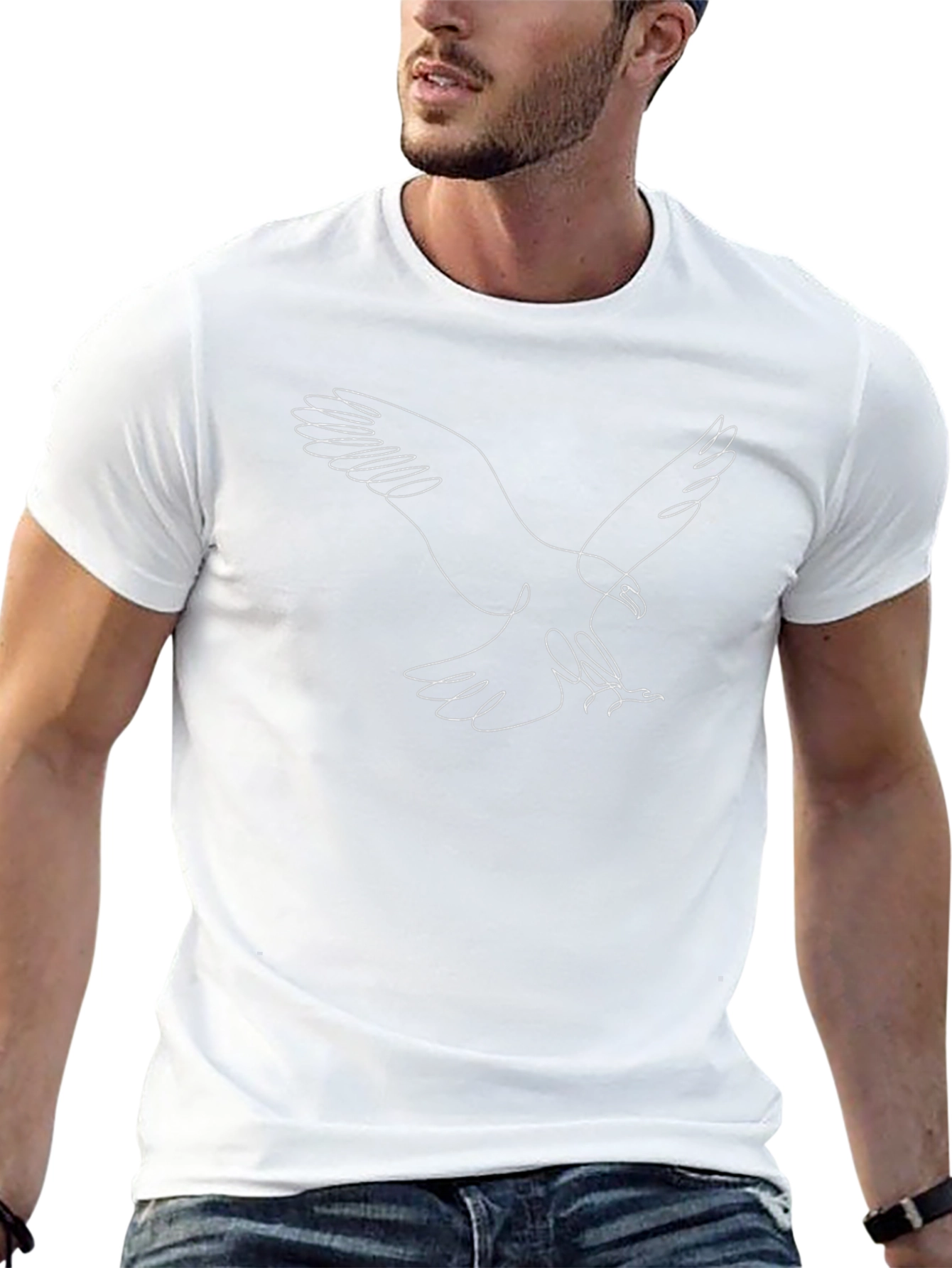 Minimalist Eagle Line Art Black T-Shirt