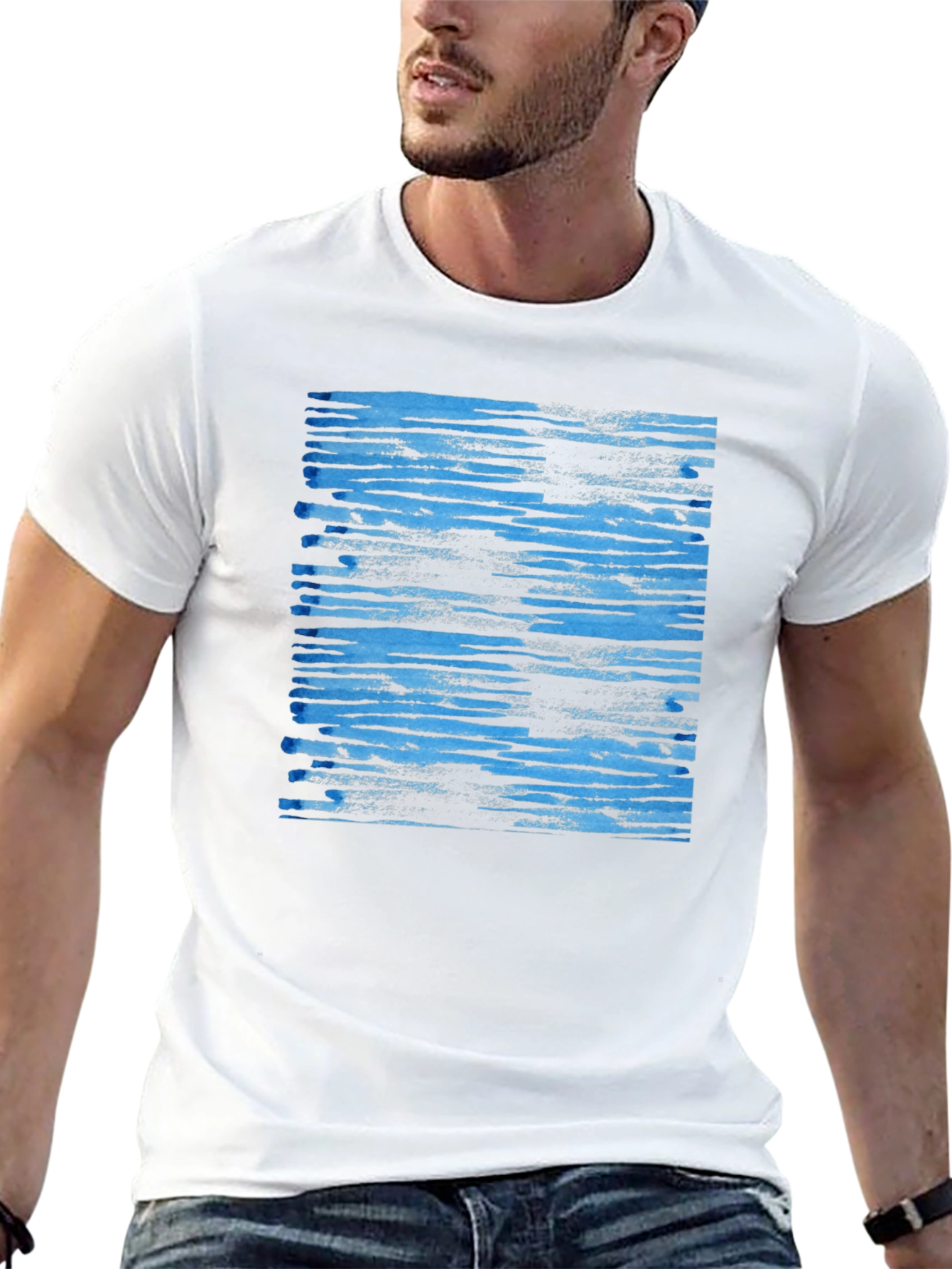 Abstract Blue Stripe Graphic Tee