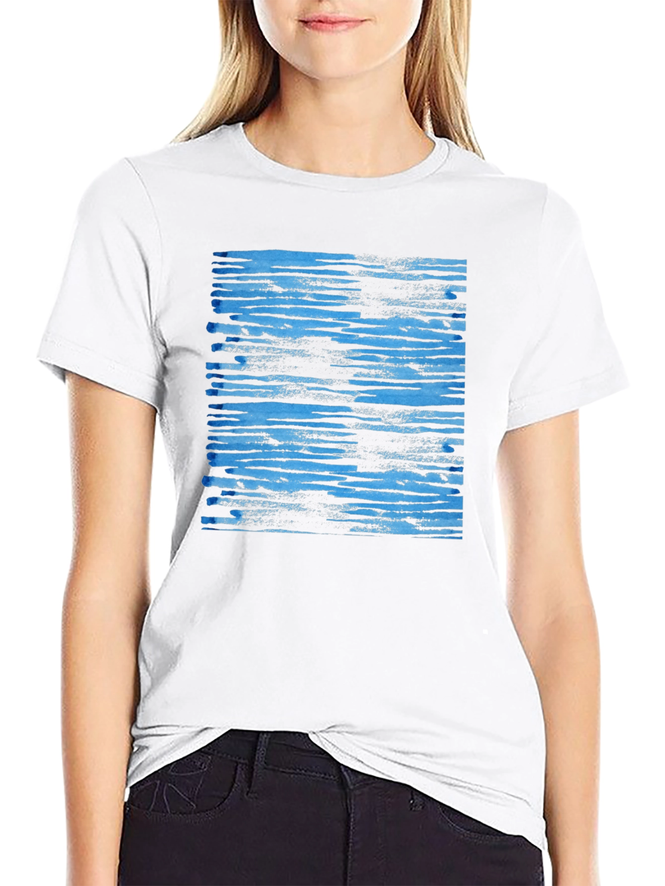 Abstract Blue Stripe Graphic Tee