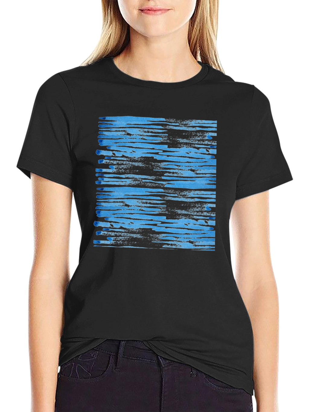 Abstract Blue Stripe Graphic Tee