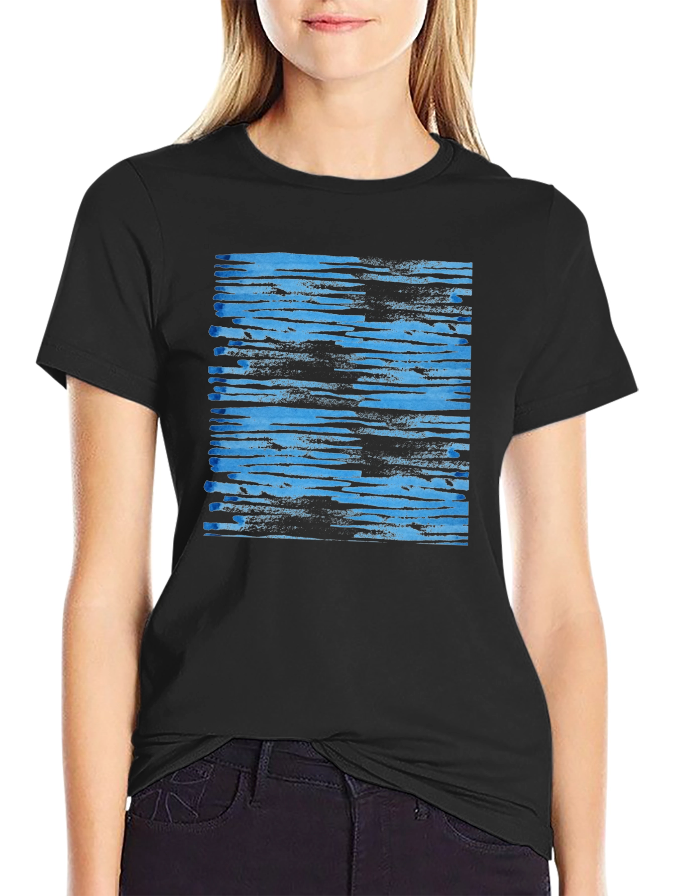 Abstract Blue Stripe Graphic Tee