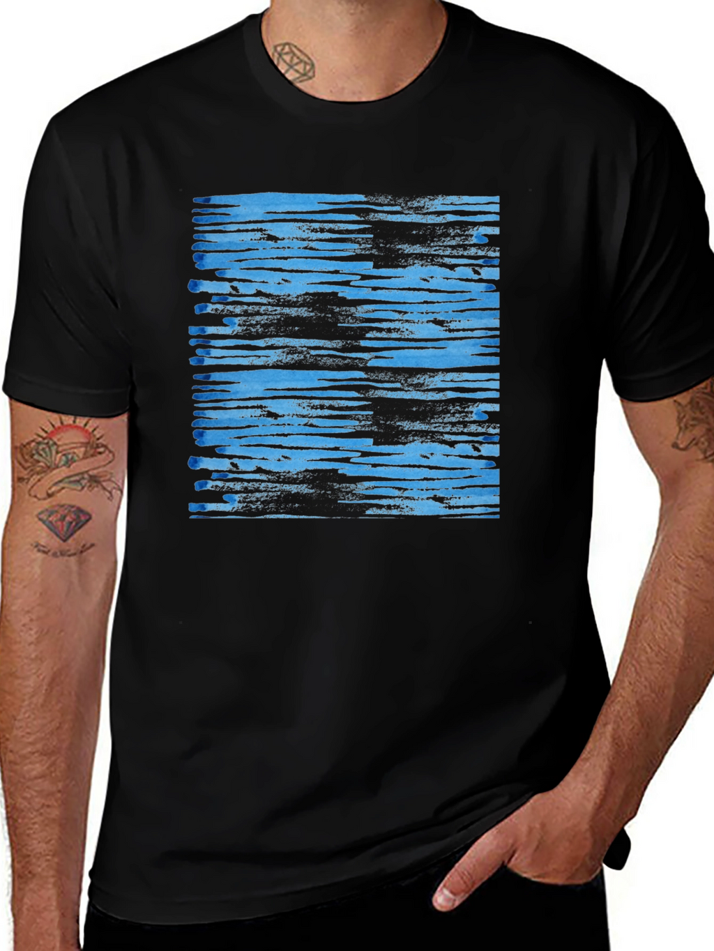 Abstract Blue Stripe Graphic Tee