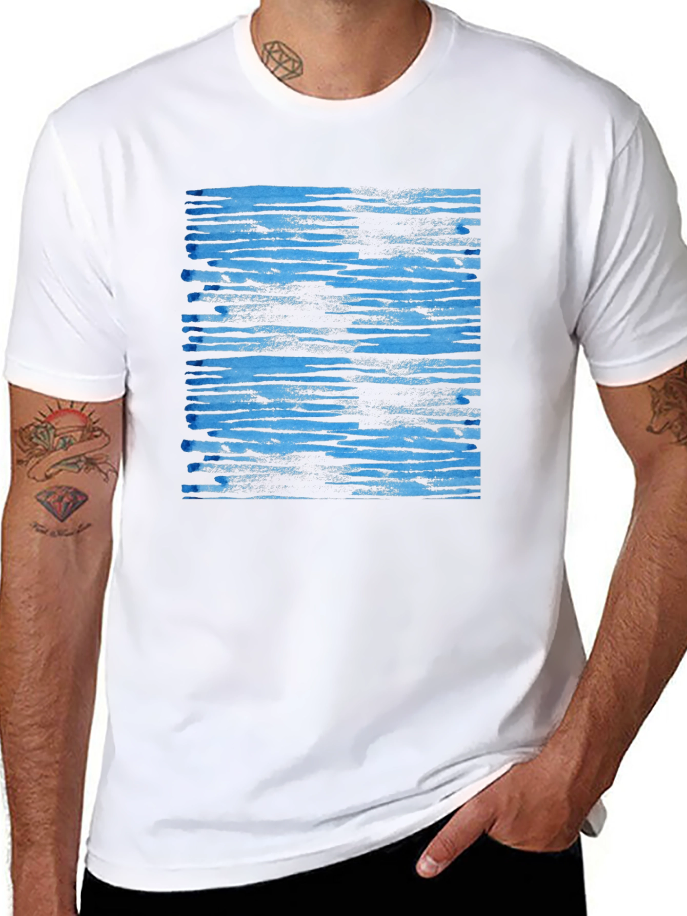 Abstract Blue Stripe Graphic Tee
