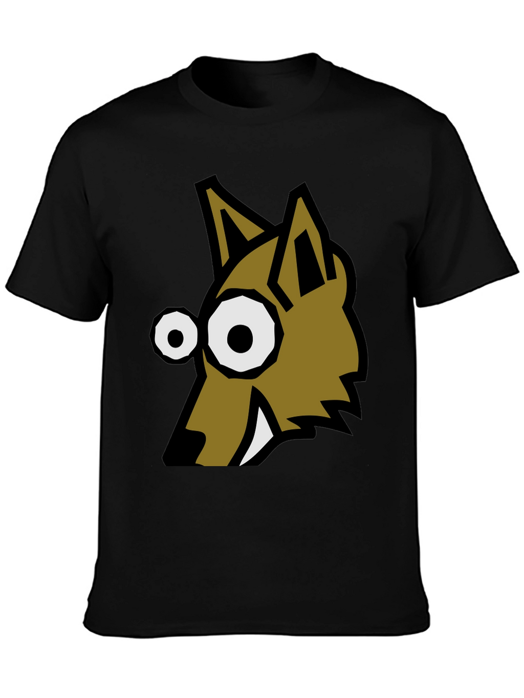 Cartoon Wolf Graphic Tee - Black Crew Neck T-Shirt