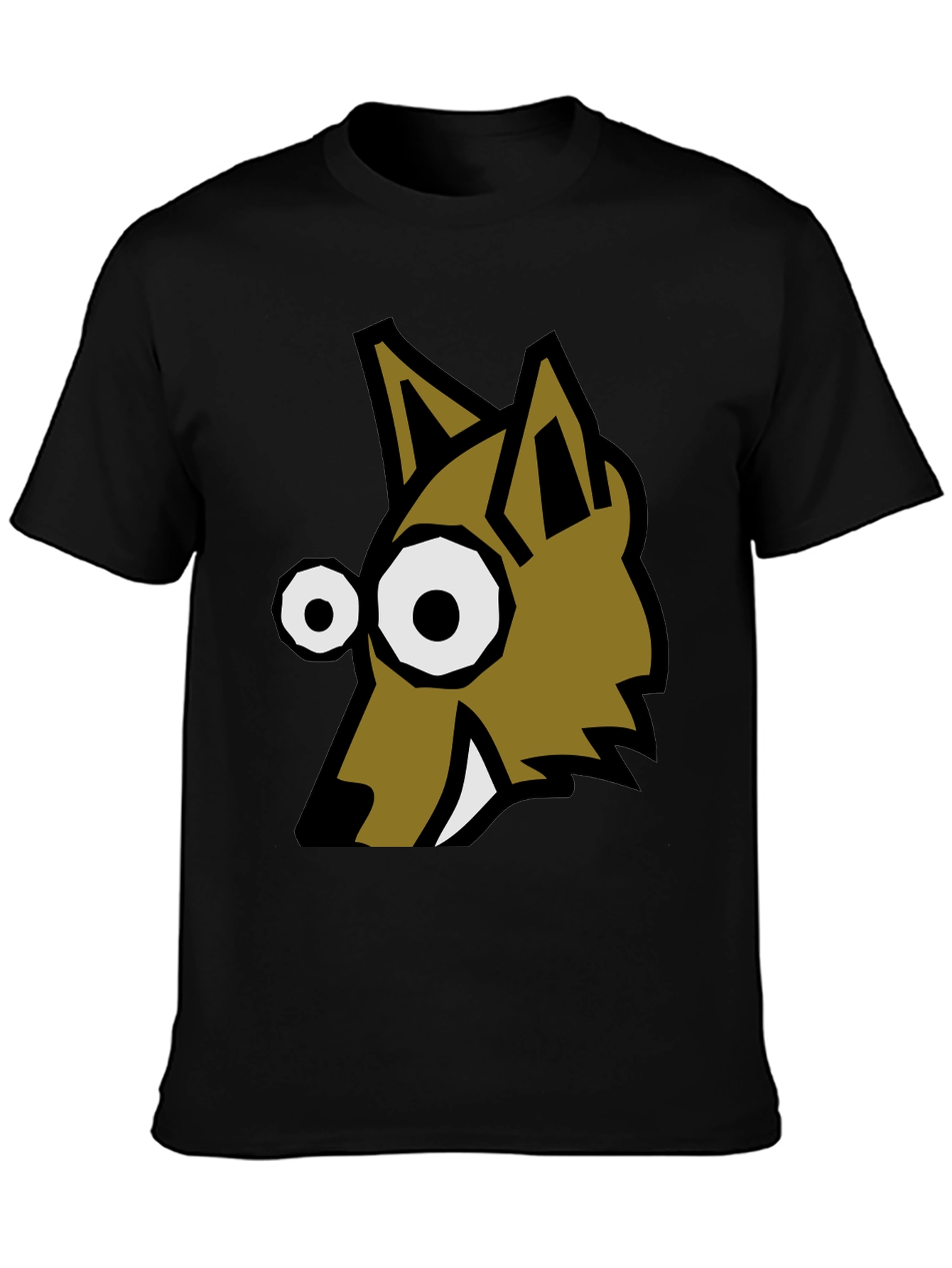 Cartoon Wolf Graphic Tee - Black Crew Neck T-Shirt