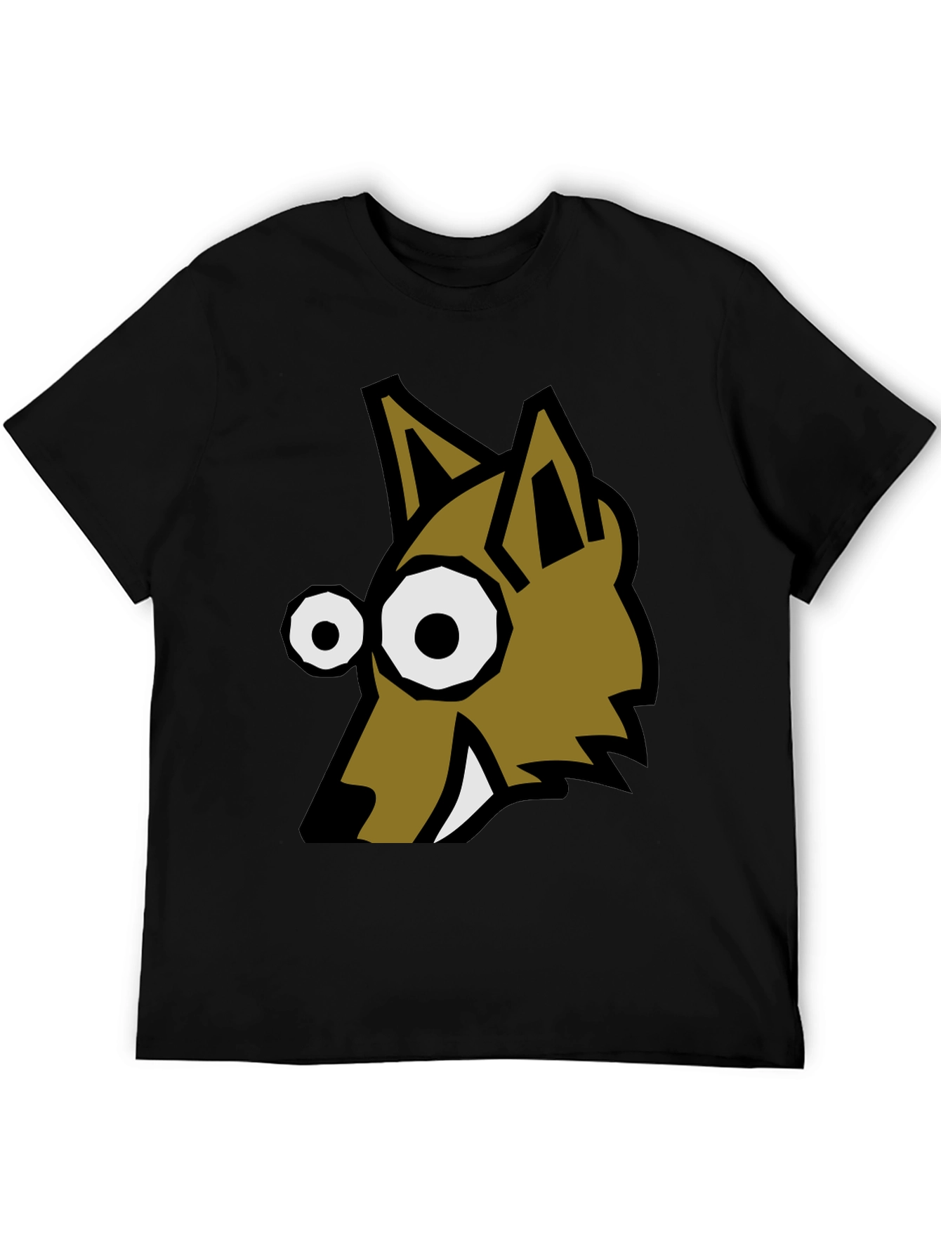 Cartoon Wolf Graphic Tee - Black Crew Neck T-Shirt